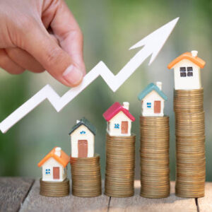 planning savings money of coins to buy a home, concept for property ladder, mortgage and real estate investment. for saving or investment for a house, growing business